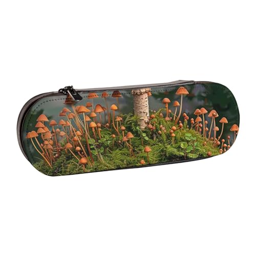 AQRJLPO Federmäppchen aus Leder mit Wildpilz-Aufdruck, vielseitig verwendbar, Reise-Kosmetiktasche, Reißverschluss, Schreibtisch-Aufbewahrungsbox, kompaktes Geschenk für Schule, Büro, Reisen, Schwarz von AQRJLPO