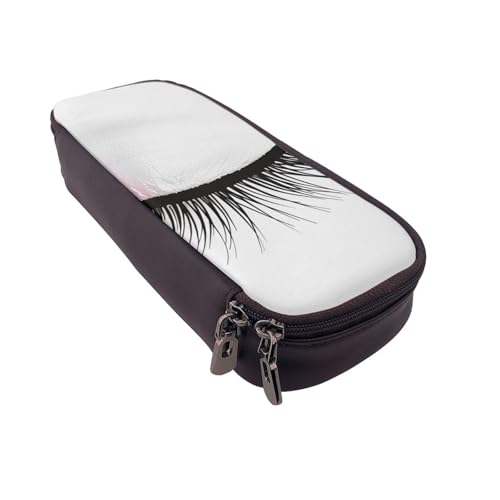 AQRJLPO Federmäppchen aus Leder mit Wimpernlippe und Kosmetik-Organizer-Tasche mit Reißverschluss, wasserdicht, für Schulbedarf, Reise-Make-up-Tasche, Schreibwaren-Geschenk für Studenten, Frauen von AQRJLPO