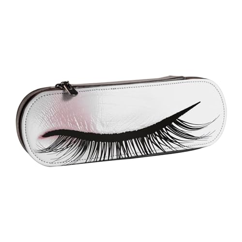AQRJLPO Federmäppchen aus Leder mit Wimpernlippen-Motiv, multifunktional, Reise-Kosmetiktasche, Reißverschluss, Schreibtisch-Aufbewahrungsbox, kompaktes Geschenk für Schule, Büro, Reisen, Schwarz von AQRJLPO