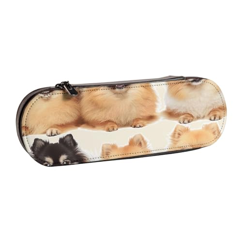 AQRJLPO Federmäppchen aus Leder mit Zwergspitzmuster, vielseitig verwendbar, Reise-Kosmetiktasche, Reißverschluss, Schreibtisch-Aufbewahrungsbox, kompaktes Geschenk für Schule, Büro, Reisen, Schwarz von AQRJLPO