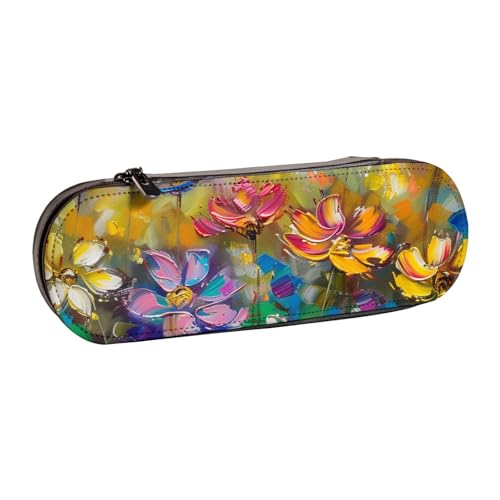 AQRJLPO Federmäppchen aus Leder mit abstraktem Blumendruck, vielseitig verwendbar, Reise-Kosmetiktasche, Reißverschluss, Schreibtisch-Aufbewahrungsbox, kompaktes Geschenk für Schule, Büro, Reisen von AQRJLPO
