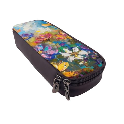 AQRJLPO Federmäppchen aus Leder mit abstraktem Blumenmuster, Kosmetik-Organizer-Tasche mit Reißverschluss, wasserdicht, Schulbedarf, Reise-Make-up-Tasche, Schreibwaren-Geschenk für Studenten, Frauen von AQRJLPO