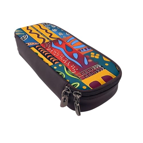 AQRJLPO Federmäppchen aus Leder mit afrikanischen Nationalmustern, Kosmetik-Organizer-Tasche mit Reißverschluss, wasserdicht, Schulbedarf, Reise-Make-up-Tasche, Schreibwaren-Geschenk für Studenten von AQRJLPO