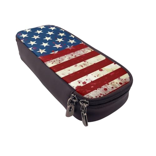 AQRJLPO Federmäppchen aus Leder mit amerikanischer Flagge, Sterne, Streifen, Drucke, Kosmetik-Organizer-Tasche mit Reißverschluss, wasserdicht, Schulbedarf, Reise-Make-up-Tasche, Schreibwaren-Geschenk von AQRJLPO