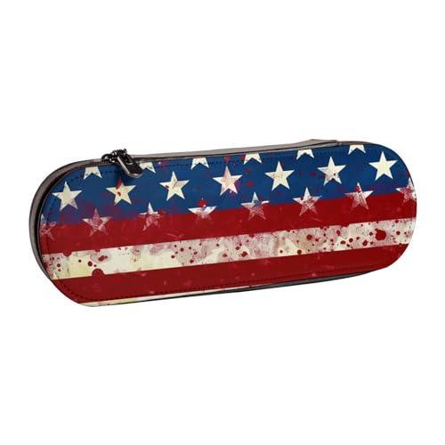 AQRJLPO Federmäppchen aus Leder mit amerikanischer Flagge, Sternen und Streifen, multifunktional, Reise-Kosmetiktasche, Reißverschluss, Schreibtisch-Aufbewahrungsbox, kompaktes Geschenk für Schule von AQRJLPO