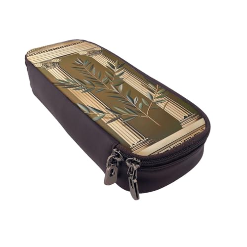 AQRJLPO Federmäppchen aus Leder mit antikem Gebäude und griechischen Drucken, Kosmetik-Organizer-Tasche mit Reißverschluss, wasserdicht, für Schulbedarf, Reise-Make-up-Tasche, Schreibwaren-Geschenk von AQRJLPO