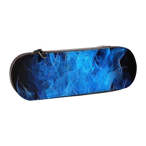 AQRJLPO Federmäppchen aus Leder mit blauem Flammenmuster, vielseitig verwendbar, Reise-Kosmetiktasche, Reißverschluss, Schreibtisch-Aufbewahrungsbox, kompaktes Geschenk für Schule, Büro, Reisen von AQRJLPO
