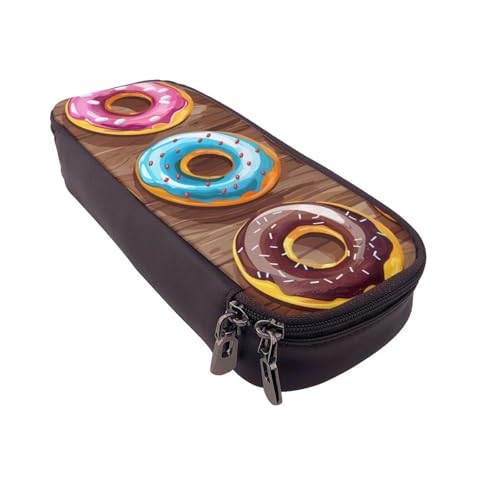 AQRJLPO Federmäppchen aus Leder mit buntem Cartoon-Donut-Druck, Kosmetik-Organizer-Tasche mit Reißverschluss, wasserdicht, für Schulbedarf, Reise-Make-up-Tasche, Schreibwaren-Geschenk für Studenten von AQRJLPO