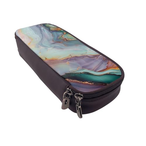 AQRJLPO Federmäppchen aus Leder mit buntem Marmordruck, Kosmetik-Organizer-Tasche mit Reißverschluss, wasserdicht, für Schulbedarf, Reise-Make-up-Tasche, Schreibwaren-Geschenk für Studenten, Frauen von AQRJLPO