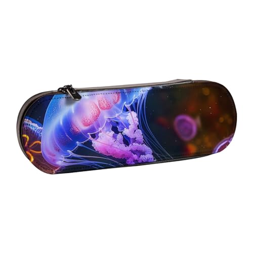 AQRJLPO Federmäppchen aus Leder mit buntem Quallen-Druck, vielseitig verwendbar, Reise-Kosmetiktasche, Reißverschluss, Schreibtisch-Aufbewahrungsbox, kompaktes Geschenk für Schule, Büro, Reisen von AQRJLPO