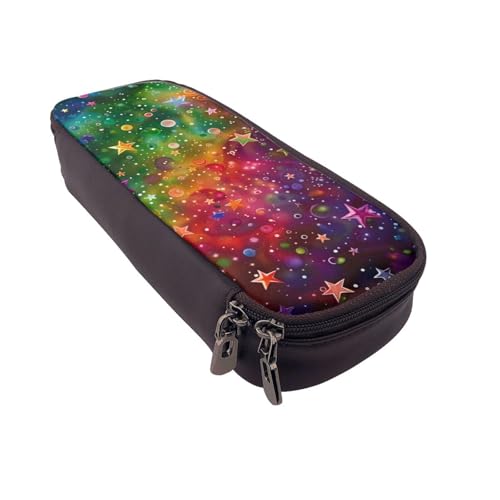 AQRJLPO Federmäppchen aus Leder mit buntem Regenbogen-Stern-Druck, Kosmetik-Organizer-Tasche mit Reißverschluss, wasserdicht, für Schulbedarf, Reise-Make-up-Tasche, Schreibwaren-Geschenk für Studenten von AQRJLPO