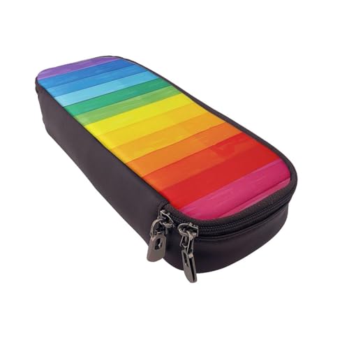 AQRJLPO Federmäppchen aus Leder mit buntem Regenbogenstreifen-Druck, Kosmetik-Organizer-Tasche mit Reißverschluss, wasserdicht, Schulbedarf, Reise-Make-up-Tasche, Schreibwaren-Geschenk für Studenten von AQRJLPO