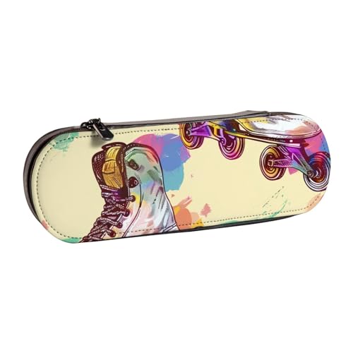 AQRJLPO Federmäppchen aus Leder mit buntem Rollschuh-Aufdruck, vielseitig verwendbar, Reise-Kosmetiktasche, Reißverschluss, Schreibtisch-Aufbewahrungsbox, kompaktes Geschenk für Schule, Büro, Reisen von AQRJLPO