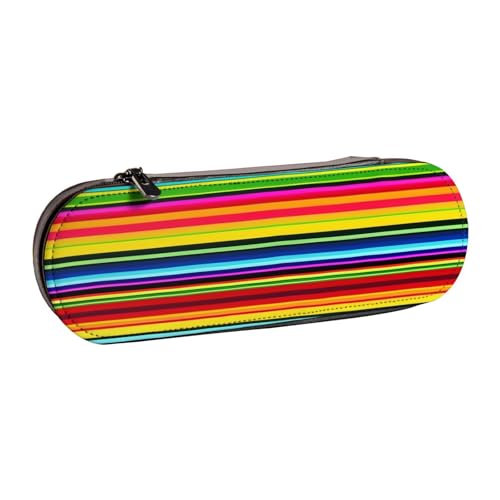 AQRJLPO Federmäppchen aus Leder mit buntem mexikanischem Streifendruck, vielseitig verwendbar, Reise-Kosmetiktasche, Reißverschluss, Schreibtisch-Aufbewahrungsbox, kompaktes Geschenk für Schule, Büro von AQRJLPO