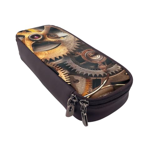 AQRJLPO Federmäppchen aus Leder mit coolem Steampunk-Getriebe-Aufdruck, Kosmetik-Organizer-Tasche mit Reißverschluss, wasserdicht, Schulbedarf, Reise-Make-up-Tasche, Schreibwaren-Geschenk für von AQRJLPO