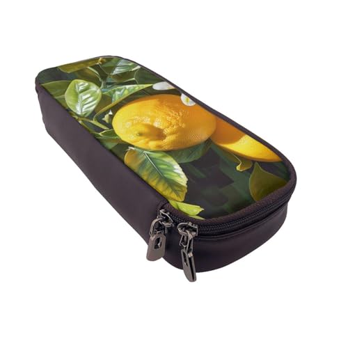 AQRJLPO Federmäppchen aus Leder mit gelbem Blumendruck, Kosmetik-Organizer-Tasche mit Reißverschluss, wasserdicht, Schulbedarf, Reise-Make-up-Tasche, Schreibwaren-Geschenk für Studenten, Frauen von AQRJLPO