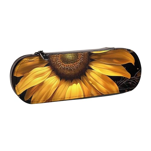 AQRJLPO Federmäppchen aus Leder mit gelbem Sonnenblumen-Blumendruck, vielseitig verwendbar, Reise-Kosmetiktasche, Reißverschluss, Schreibtisch-Aufbewahrungsbox, kompaktes Geschenk für Schule, Büro von AQRJLPO
