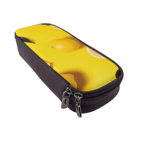 AQRJLPO Federmäppchen aus Leder mit gelbem Zitronenmuster, Kosmetik-Organizer-Tasche mit Reißverschluss, wasserdicht, für Schule, Reisen, Make-up-Tasche, Schreibwaren-Geschenk für Studenten, Frauen von AQRJLPO