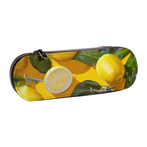 AQRJLPO Federmäppchen aus Leder mit gelbem Zitronenmuster, vielseitig verwendbar, Reise-Kosmetiktasche, Reißverschluss, Schreibtisch-Aufbewahrungsbox, kompaktes Geschenk für Schule, Büro, Reisen von AQRJLPO