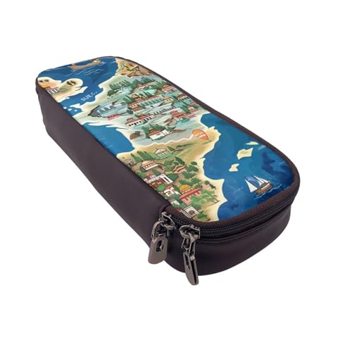 AQRJLPO Federmäppchen aus Leder mit griechenlandseitigem Aufdruck, Kosmetik-Organizer-Tasche mit Reißverschluss, wasserdicht, für Schulbedarf, Reise-Make-up-Tasche, Schreibwaren-Geschenk für Studenten von AQRJLPO