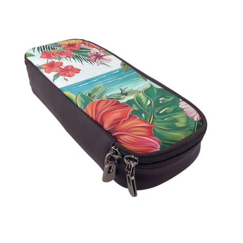 AQRJLPO Federmäppchen aus Leder mit hawaiianischem Druck, Kosmetik-Organizer-Tasche mit Reißverschluss, wasserdicht, für Schulbedarf, Reise-Make-up-Tasche, Schreibwaren-Geschenk für Studenten, Frauen von AQRJLPO