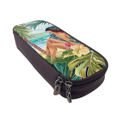 AQRJLPO Federmäppchen aus Leder mit hawaiianischen Kunstdrucken, Kosmetik-Organizer-Tasche mit Reißverschluss, wasserdicht, Schulbedarf, Reise-Make-up-Tasche, Schreibwaren-Geschenk für Studenten von AQRJLPO