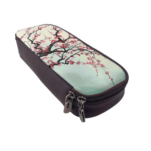 AQRJLPO Federmäppchen aus Leder mit japanischem Kirschbaum-Aufdruck, Kosmetik-Organizer-Tasche mit Reißverschluss, wasserdicht, Schulbedarf, Reise-Make-up-Tasche, Schreibwaren-Geschenk für Studenten von AQRJLPO