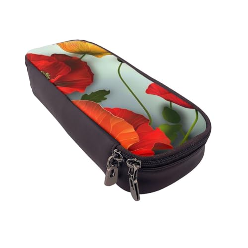 AQRJLPO Federmäppchen aus Leder mit lebendigen Blütenblättern, Kosmetik-Organizer-Tasche mit Reißverschluss, wasserdicht, Schulbedarf, Reise-Make-up-Tasche, Schreibwaren-Geschenk für Studenten, Frauen von AQRJLPO