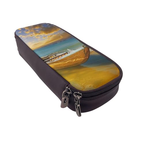 AQRJLPO Federmäppchen aus Leder mit nautischem Aufdruck, mit Reißverschluss, wasserdicht, Schulbedarf, Reise-Make-up-Tasche, Schreibwaren-Geschenk für Studenten, Frauen, Schwarz , Einheitsgröße von AQRJLPO