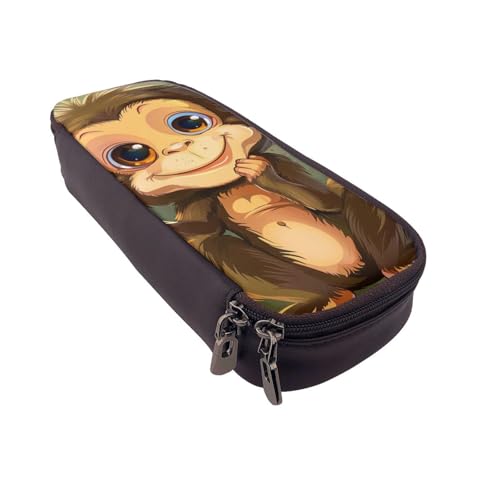 AQRJLPO Federmäppchen aus Leder mit niedlichem Affen-Aufdruck, Kosmetik-Organizer-Tasche mit Reißverschluss, wasserdicht, Schulbedarf, Reise-Make-up-Tasche, Schreibwaren-Geschenk für Studenten, Frauen von AQRJLPO