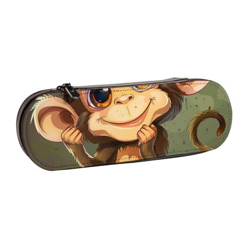AQRJLPO Federmäppchen aus Leder mit niedlichem Affen-Aufdruck, vielseitig verwendbar, Reise-Kosmetiktasche, Reißverschluss, Schreibtisch-Aufbewahrungsbox, kompaktes Geschenk für Schule, Büro, Reisen von AQRJLPO