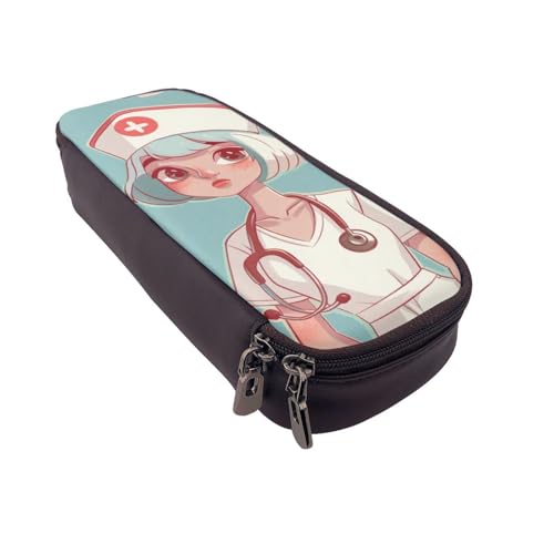 AQRJLPO Federmäppchen aus Leder mit niedlichem Aufdruck und Kosmetik-Organizer-Tasche mit Reißverschluss, wasserdicht, für Schulbedarf, Reise-Make-up-Tasche, Schreibwaren-Geschenk für Studenten von AQRJLPO