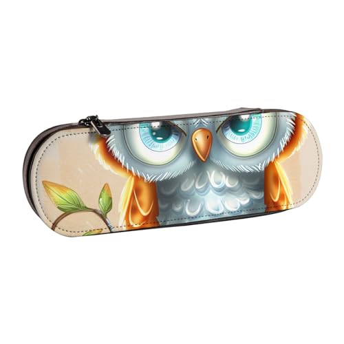 AQRJLPO Federmäppchen aus Leder mit niedlichem Cartoon-Eulen-Druck, vielseitig verwendbar, Reise-Kosmetiktasche, Reißverschluss, Schreibtisch-Aufbewahrungsbox, kompaktes Geschenk für Schule, Büro von AQRJLPO