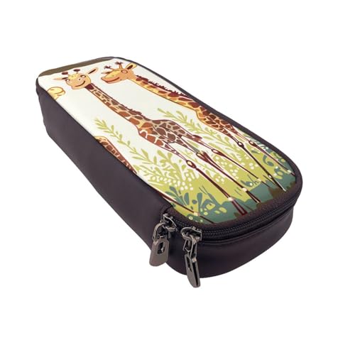 AQRJLPO Federmäppchen aus Leder mit niedlichem Cartoon-Giraffen-Druck, Kosmetik-Organizer-Tasche mit Reißverschluss, wasserdicht, für Schulbedarf, Reise-Make-up-Tasche, Schreibwaren-Geschenk für von AQRJLPO