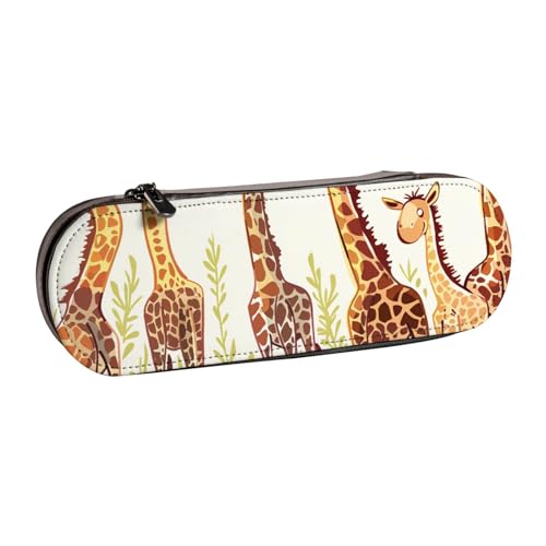 AQRJLPO Federmäppchen aus Leder mit niedlichem Cartoon-Giraffen-Druck, vielseitig verwendbar, Reise-Kosmetiktasche, Reißverschluss, Schreibtisch-Aufbewahrungsbox, kompaktes Geschenk für Schule, Büro von AQRJLPO