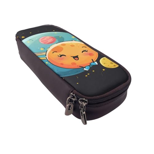 AQRJLPO Federmäppchen aus Leder mit niedlichem Cartoon-Planeten-Druck, Kosmetik-Organizer-Tasche mit Reißverschluss, wasserdicht, Schulbedarf, Reise-Make-up-Tasche, Schreibwaren-Geschenk für Studenten von AQRJLPO