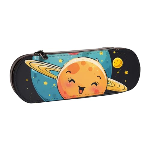 AQRJLPO Federmäppchen aus Leder mit niedlichem Cartoon-Planeten-Druck, vielseitig verwendbar, Reise-Kosmetiktasche, Reißverschluss, Schreibtisch-Aufbewahrungsbox, kompaktes Geschenk für Schule, Büro von AQRJLPO