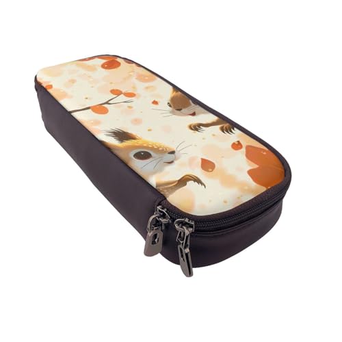 AQRJLPO Federmäppchen aus Leder mit niedlichem Eichhörnchen-Aufdruck, Kosmetik-Organizer-Tasche mit Reißverschluss, wasserdicht, Schulbedarf, Reise-Make-up-Tasche, Schreibwaren-Geschenk für Studenten von AQRJLPO