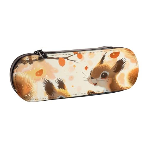 AQRJLPO Federmäppchen aus Leder mit niedlichem Eichhörnchen-Aufdruck, vielseitig verwendbar, Reise-Kosmetiktasche, Reißverschluss, Schreibtisch-Aufbewahrungsbox, kompaktes Geschenk für Schule, Büro von AQRJLPO
