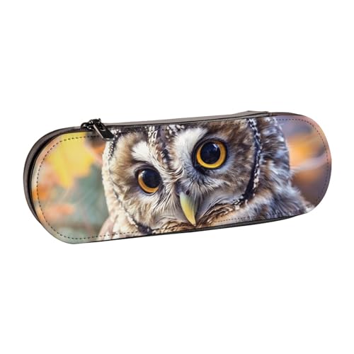 AQRJLPO Federmäppchen aus Leder mit niedlichem Eulen-Druck, vielseitig verwendbar, Reise-Kosmetiktasche, Reißverschluss, Schreibtisch-Aufbewahrungsbox, kompaktes Geschenk für Schule, Büro, Reisen von AQRJLPO