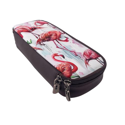 AQRJLPO Federmäppchen aus Leder mit niedlichem Flamingo-Aufdruck, Kosmetik-Organizer-Tasche mit Reißverschluss, wasserdicht, Schulbedarf, Reise-Make-up-Tasche, Schreibwaren-Geschenk für Studenten von AQRJLPO