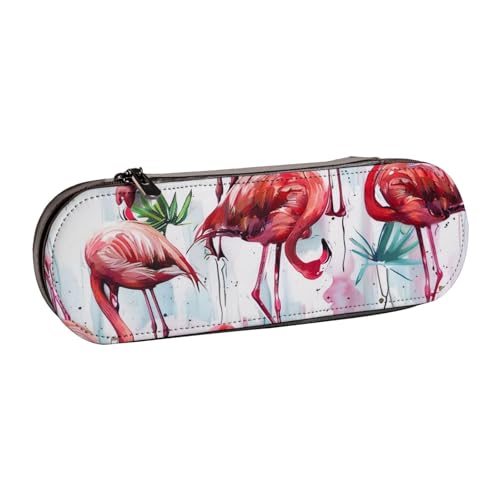 AQRJLPO Federmäppchen aus Leder mit niedlichem Flamingo-Muster, vielseitig verwendbar, Reise-Kosmetiktasche, Reißverschluss, Schreibtisch-Aufbewahrungsbox, kompaktes Geschenk für Schule, Büro, Reisen von AQRJLPO