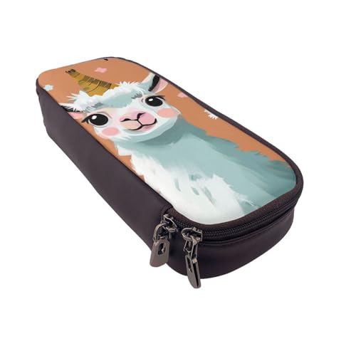 AQRJLPO Federmäppchen aus Leder mit niedlichem Lama-Aufdruck, Kosmetik-Organizer-Tasche mit Reißverschluss, wasserdicht, Schulbedarf, Reise-Make-up-Tasche, Schreibwaren-Geschenk für Studenten, Frauen von AQRJLPO