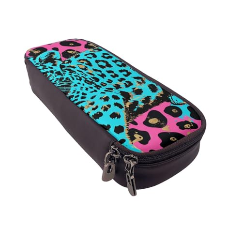 AQRJLPO Federmäppchen aus Leder mit niedlichem Leopardenmuster, Kosmetik-Organizer-Tasche mit Reißverschluss, wasserdicht, Schulbedarf, Reise-Make-up-Tasche, Schreibwaren-Geschenk für Studenten von AQRJLPO