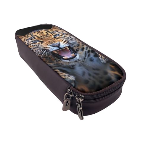 AQRJLPO Federmäppchen aus Leder mit niedlichem Leopardenmuster, Kosmetik-Organizer-Tasche mit Reißverschluss, wasserdicht, für Schulbedarf, Reise-Make-up-Tasche, Schreibwaren-Geschenk für Studenten von AQRJLPO