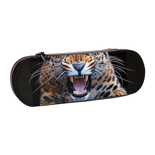 AQRJLPO Federmäppchen aus Leder mit niedlichem Leopardenmuster, vielseitig verwendbar, Reise-Kosmetiktasche, Reißverschluss, Schreibtisch-Aufbewahrungsbox, kompaktes Geschenk für Schule, Büro, Reisen von AQRJLPO