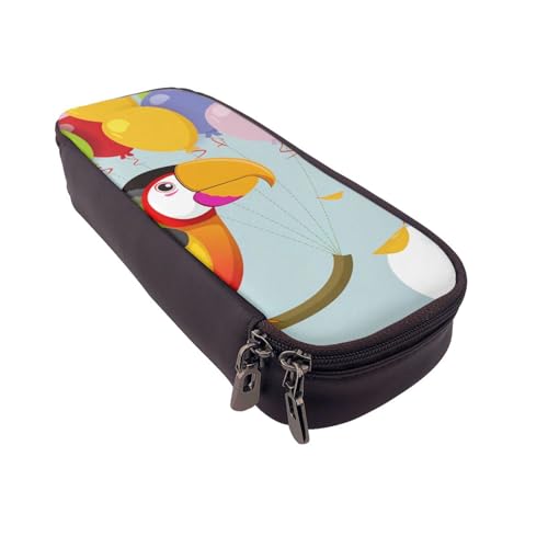 AQRJLPO Federmäppchen aus Leder mit niedlichem Papageien-Aufdruck, Kosmetik-Organizer-Tasche mit Reißverschluss, wasserdicht, Schulbedarf, Reise-Make-up-Tasche, Schreibwaren-Geschenk für Studenten von AQRJLPO