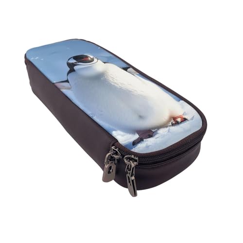 AQRJLPO Federmäppchen aus Leder mit niedlichem Pinguin-Aufdruck, Kosmetik-Organizer-Tasche mit Reißverschluss, wasserdicht, Schulbedarf, Reise-Make-up-Tasche, Schreibwaren-Geschenk für Studenten von AQRJLPO