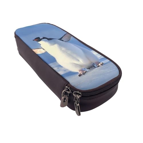 AQRJLPO Federmäppchen aus Leder mit niedlichem Pinguin-Aufdruck, Kosmetik-Organizer-Tasche mit Reißverschluss, wasserdicht, Schulbedarf, Reise-Make-up-Tasche, Schreibwaren-Geschenk für Studenten von AQRJLPO