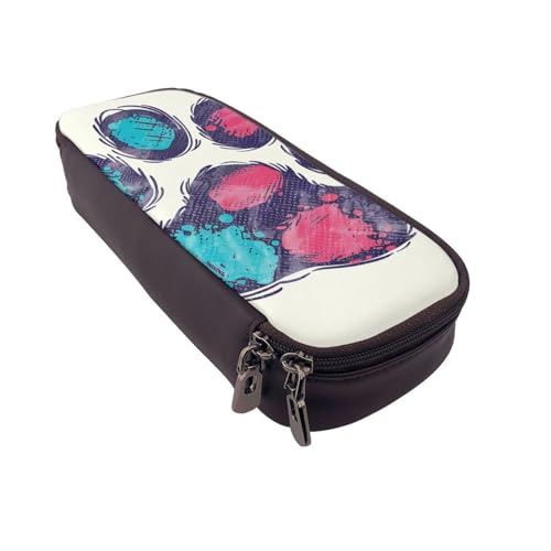 AQRJLPO Federmäppchen aus Leder mit niedlichem buntem Hundepfotenabdruck, Kosmetik-Organizer-Tasche mit Reißverschluss, wasserdicht, Schulbedarf, Reise-Make-up-Tasche, Schreibwaren-Geschenk für von AQRJLPO